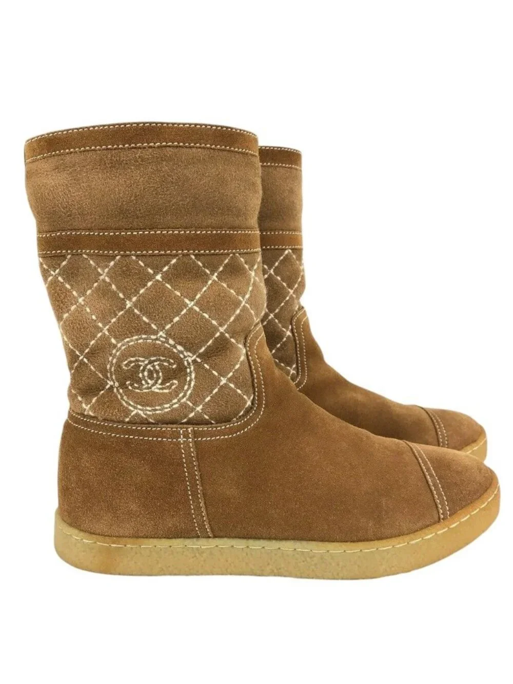 Chanel Boots CC Logo Shearling Brown